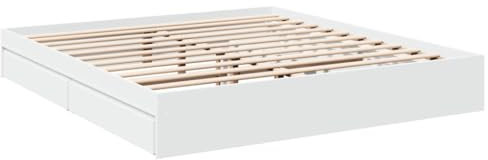vidaXL Bettgestell, Bett mit Schubladen für Schlafzimmer, Bettrahmen mit Lattenrost, Schlafzimmerbett Doppelbett, Weiß 200x200cm Holzwerkstoff