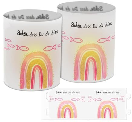 12 Windlicht Tischdeko Taufe Teelicht Lichthülle Schön DASS du da bist deko Taufe mädchen Junge, Kommunion, Konfirmation Deko ür Junge und Mädchen Kommunion Konfirmation Taufe Teelichter (Rosa)