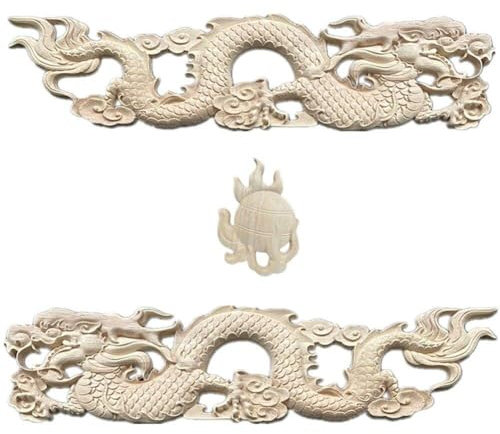 3 Uds. Apliques De Madera Tallada, Muebles Sin Pintar, Decoraciones De Puerta con Luz De Dragón Chino para Armarios, Ventanas Y Armarios