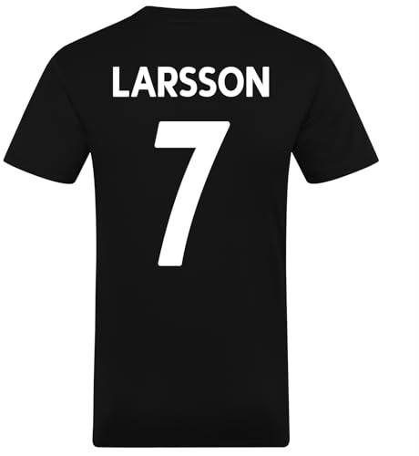 Celtic FC Mens Larsson 7 Poly T-Shirt Black Green Stripe XXL