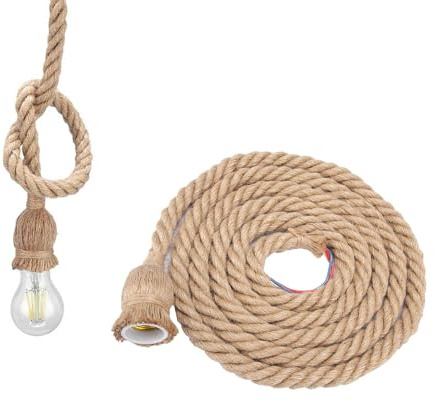 Gsycle Hanfseil-Pendelleuchtenkabel, 85–265 V, Vintage-Stil, rustikale Hängelampe, Lampenfassung E27, Verlängerung mit 2 m verstellbarer Höhe, für Landhaus-, Industrie- und Hausbar-Dekoration