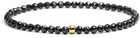 Echtes Schwarzer Turmalin Edelstein Armband mit facettierten 3mm Perlen - verschiedene Längen - Heilstein Schutzstein Edelsteinarmband Glücksbringer Talisman Geschenk (Schw. Turm., 14CM)