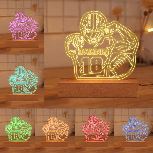 Personalisierte Namensnummer, Rugby-Fußball-Nachtlicht, personalisierbar, Acryl-Lampe, Kinderzimmer, Schlafzimmer, Rugby, LED-Nachtlicht, Heimdekoration, Geschenk für Trainer, Sportler,