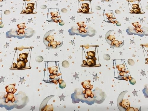 Bären TEDDY Stoffe, Kinderstoffe, 100 % Baumwolle, Bastel- und Bastelstoffe, Meterware, 1 m x 140 cm