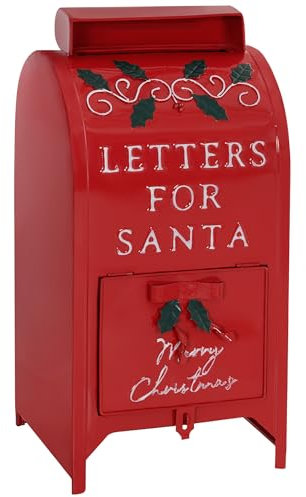 HOMCOM Buzón de Navidad, letras para buzón de Papá Noel, buzón independiente o montado en la pared, decoración navideña interior, rojo