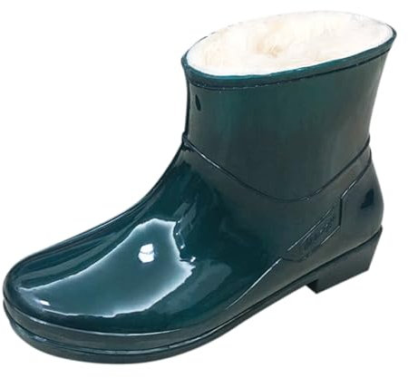 Botas de lluvia para mujer acolchadas a prueba de viento, botas de goma para mujer para lluvia bajas con forro polar, botines de mujer al aire libre resistentes botas de agua de invierno de colores