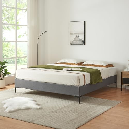 [en.casa] Doppelbett Lilla 140 x 200 cm Bettgestell mit abnehmbarem Bezug Textil Bett mit Lattenrost Polsterbett Dunkelgrau