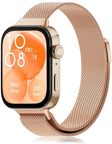 Tuocal Compatible avec Huawei Watch Fit 4/4 Pro/Fit 3 Bracelet de rechange en acier inoxydable pour Huawei Watch Fit 4/4 Pro/Fit 3 Homme Femme Or rose