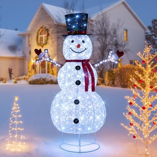 GOPLUS 184cm LED Schneemann, beleuchteter Weihnachtsschneemann mit 200 kaltweißen LED-Lichtern, Weihnachtsdeko Schneemann für Außen Innen Dekoration