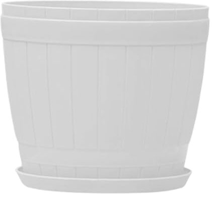 Maceta de 40 cm de diámetro de cerámica redonda con agujeros y bandejas para interior y exterior, sobre orquídea negra (blanco, XL)