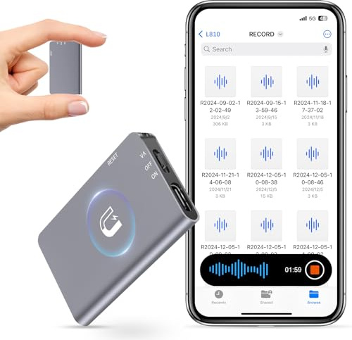 Magnetisches digitales Diktiergerät, 128 GB (1520 Stunden) – Sprachaktivierter Recorder mit KI-intelligenter Dreifach-Rauschunterdrückung – Audio-Recorder-Gerät für Vorträge, Meetings, Interviews