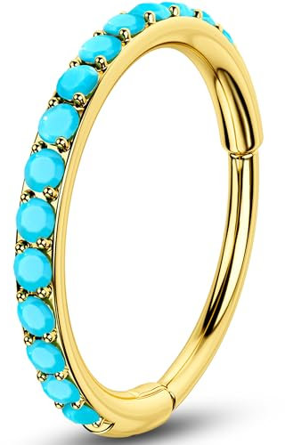 OUFER 20G Gold Nasenring Chirurgenstahl 316L Natürliches Türkis Nasenpiercing Ring 8 mm Piercing Nase Nasenpiercing Schmuck Nostril Piercing Ring Nasenring clicker