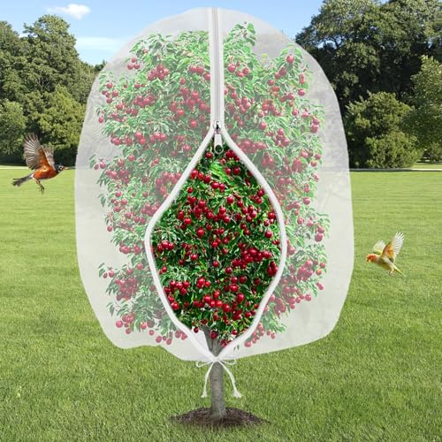 Filet de protection pour arbres fruitiers avec fermeture éclair, 122 x 153 cm, filet à fruits en maille fine, adapté aux oiseaux, pour légumes, petits buissons, fruits, légumes, cerises, myrtilles