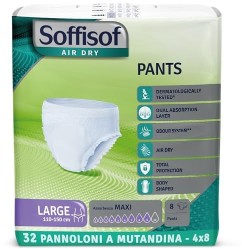 Soffisof Air Dry Windelpants für Erwachsene Maxi L - 32x Inkontinenz Pants - 4 Packungen mit 8 Windeln, 9 Tropfen - Windeln Pants
