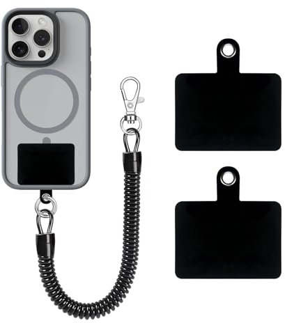 BOBOPACK Bracelet à ressort antivol pour téléphone portable avec 2 patchs de fixation noir – cordon universel rétractable pour la plupart des smartphones [écran protégé] pour la randonnée, le voyage