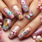 24Pcs Pink French Press on Nails, Medium Coffin False Nails with Cute Butterfly Flowers Design, Natural Removable Full Cover Fake Nails Stick on in 12 Sizes, Manicure Kit for Women Girls Daily Wear