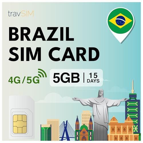 travSIM SIM Brasil | 05GB de datos móviles con velocidad 4G/5G | Acceso ilimitado a Internet para Google, Facebook, Whatsapp y más | El plan de la tarjeta SIM Brasil es válido por 15 días