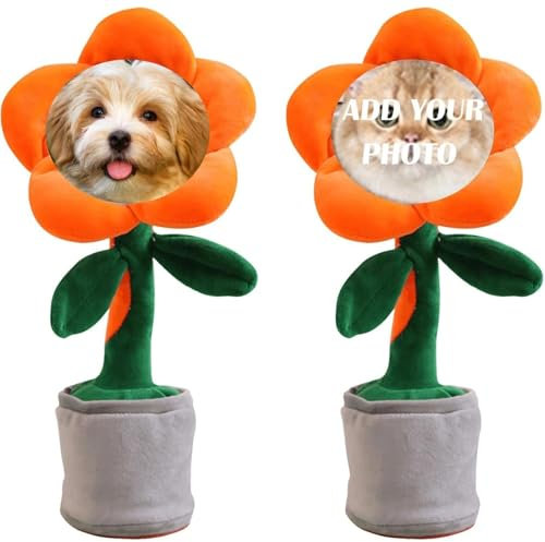 Custom Dancing Talking Sunflower Toy,Dancing Flower with Custom Face,Repeats What You Say Sings Mimicks Records 120 Songs Funny Toys,Personalized Plush Toy Gifts for Birthday Festival (Orange)
