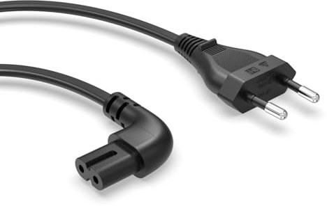 TV Stromkabel C7 2,0 m – Passend für Samsung, LG, Philips, Sony Fernseher – 2-Polig Euro Typ C Stecker auf C7 Buchse, 90° Gewinkelt – Platzsparendes Netzkabel für PS5, Xbox, Haushaltsgeräte