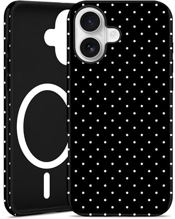 Jusy for iPhone 16 Magnetic Case, Cute Polka Dot Aesthetics Design, Compatible with MagSafe, Black