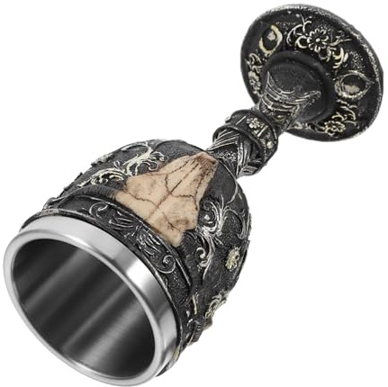 Cabilock Gobelet Crâne Résine à Pied Haut Stable Acier Inoxydable Capacité pour Vin et Design Créatif Halloween Gothique Portable