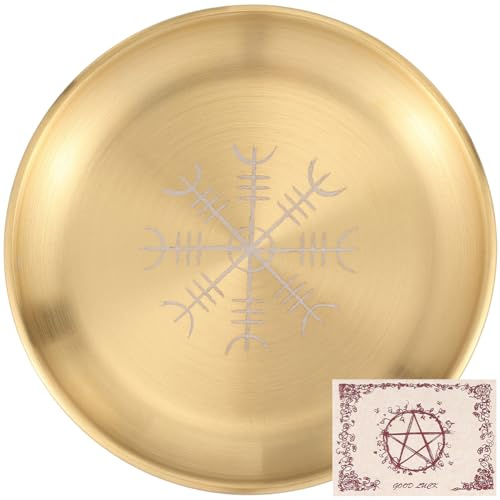 CREATCABIN Gold Offering Plate Altar Ritual Bowl Metal Stainless Steel Flat Round Candle Holder Dish Trays with Envelope and Cards for Smudging Decorations Incense Burner Divination 5.5 Inch