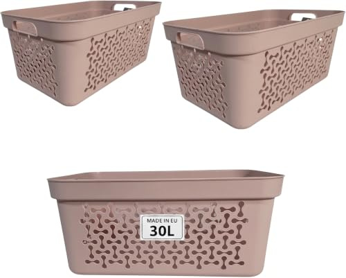 Plastard Wäschekorb 3er Set 30 Liter Pink aus Kunststoff mit Griffen | Stapelbar, robust & leicht zu reinigen; ideal für Bad, Kinderzimmer & Camping; BPA-freie Wäschewanne, leichte Wäschebox