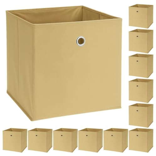 Murago 12er Set Faltbox ca. 30x30x30 cm - Beige - Würfel Aufbewahrungsbox faltbar Aufbewahrungskörbe Deko Korb Boxen Wohnzimmer Stoff für Kleidung Büro Regalkorb Klappbox Schlafzimmer Körbe