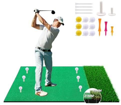 150×120cm Golf Abschlagmatte, Premium Faltbare Golf Trainingsmatte mit 9 Bällen & 9 Tees, Dicke Kunstrasenmatte für Indoor & Outdoor Schwungtraining
