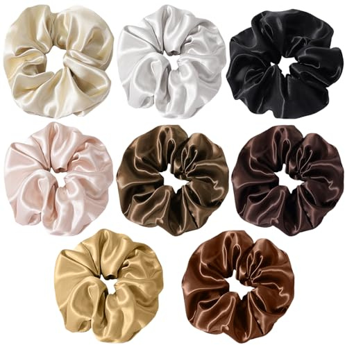 Aucuu Haargummis Scrunchies für Damen, 8 Stück Satin Haargummis Damen, Haargummi Weich Elastisch für alle Haartypen, Premium Satin Invisibobble Scrunchie, Scrunchies Geschenk Frauen