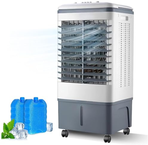 Verdunstungskühler Mit 20L Tank, Klimagerät Ohne Abluftschlauch Mit Wasserkühlung, 3 Geschwindigkeiten, Schwenkbar nach links und rechts, 7,5h Timer – Ideal Für Zuhause, Wohnung, Camping