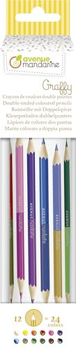 MY MANDARINE CC032O - Metalldose mit 12 Buntstiften mit Doppelspitze, 24 Farben, 1 Dose