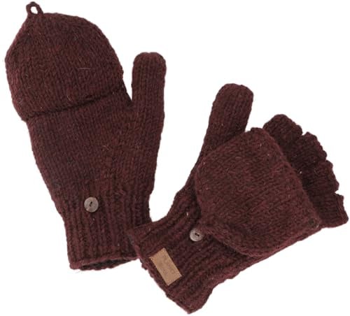 GURU SHOP Handschuhe, Handgestrickte Klapphandschuhe, Wollhandschuhe uni - Bordeaux, Herren/Damen, Wolle