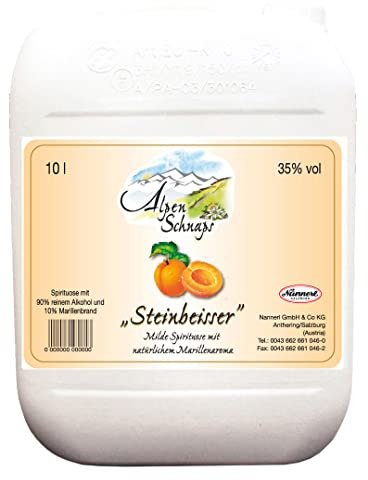 Alpenschnaps Steinbeisser Marille (10 L) – Milder, aromatischer Marillenschnaps – Obstschnaps mit Rezeptur aus dem Alpenland – Schnaps für den Genuss nach dem Essen – 35 % Vol.