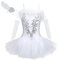 TiaoBug Mädchen Ballettkleidung 3tlg.Set Ballettkleid+Handschuhe+Haarband Kinder Ballettanzug Ballett Trikot Tanz Kostüm Tütü Kleid 104 110 116 122 128 140 152 Weiß 122-128
