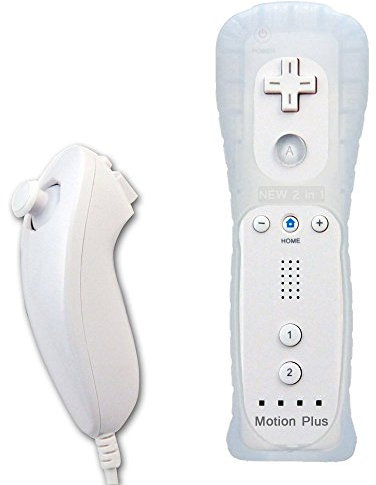 EMEBAY - 2 en 1 kit de Manette Nunchuck Controlleur et Built-in Motion Plus Remote pour Console Nintendo Wii et Wii U avec Housse en silicone - Blanc