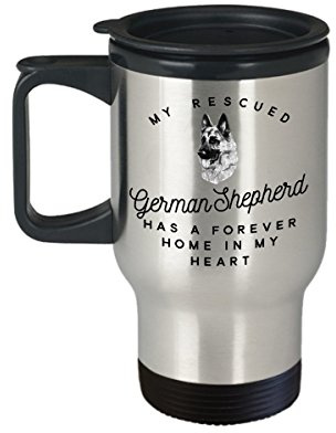 German Shepherd Rescue Travel Mug - Insulated Portable Coffee Cup With Handle & Lid - Cool Dog Lover