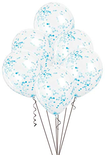 Powder Blue Confetti Clear Latex Balloons (30cm) Pack of 6 - Transparent Premium Latex, Perfect for Parties & Celebrations