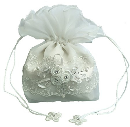 LadyMYP© Brauthandtasche, Brautbeutel mit Blüten, Perlen und Strass auf Spitze, Hochzeit, Kommunion Model428