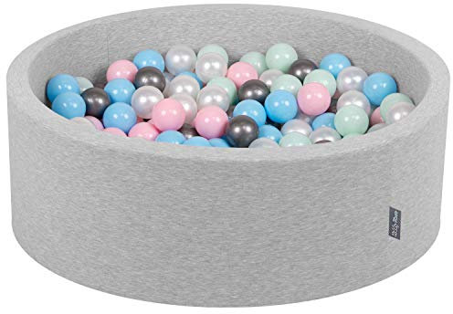 KiddyMoon 90X30cm/300 Bolas ∅ 7Cm Piscina De Bolas para Ninos Hecha En La UE, Gris Clr:Perla/Rosa Clr/Azul Clr/Menta/Plata