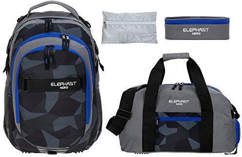 Elephant 4 Teile Set Rucksack Jungen Schulrucksack Signature 12770 Cyber Camo Blau rsmr (Cyber Camo Blau)