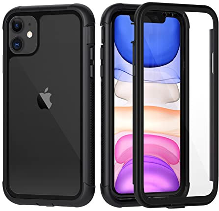 seacosmo iPhone 11 Case with Screen Protector, Full Body Shockproof Protection Slim Fit Heavy Duty Bumper Clear Back Protective Cover Case for iPhone 11 (2019) 6.1 Inch - Black