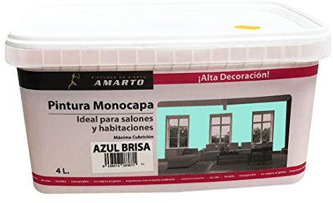 Amarto Pintura Monocapa en cubetas, para decoracion de interiores y exteriores de yeso, cemento, escayola, etc. … (4L, VERDE LIMA)