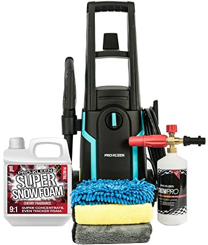 Pro-Kleen Pressure Washer Power Jet Wash 1600W Electric - Portable With Super Snow Foam 1ltr and Cloths - Cleaning Patios, Walls, Fences, Cars & More