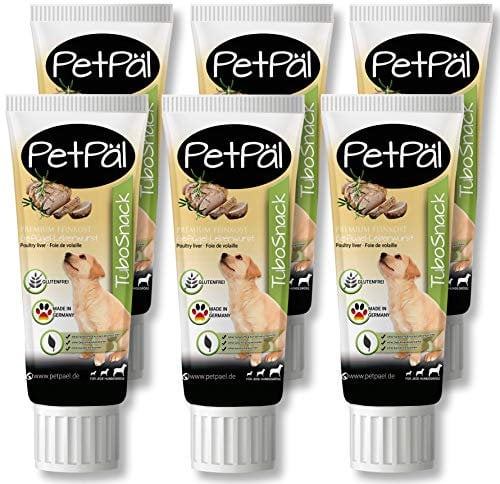 PetPäl Hunde Geflügel Leberwurst “TuboSnack“ - Ohne Getreide, Salz, Zucker - Premium Leckerli aus der Tube - Fettreduziert lecker, gesund - Ideal auch für Welpen - 6X 75g Hunde Snack Made in Germany