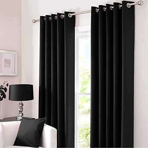 Kinfolk Textile Blackout Thermal Eyelet Ring Top Insulated Pair of Curtains Including 2 Tiebacks (Black, 46 x 72)
