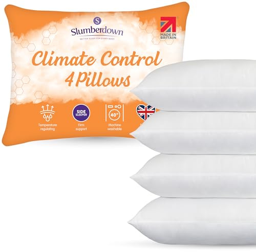 Slumberdown Climate Control Pillows 4 Pack - Breathable & Climate-Adaptive Firm Support Pillow for Back, Side & Hot Sleepers | UK-Made, Non-Allergenic, Washable (48 x 74cm)