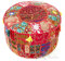 Eyes of India - Plein de Couleurs Patchwork Rond Ottomane Pouf Housse Sol Sièges Boho Chic Bohème Accent Indien Fait Main - Rouge, 17 X 12 in. (43 X 30 cm)