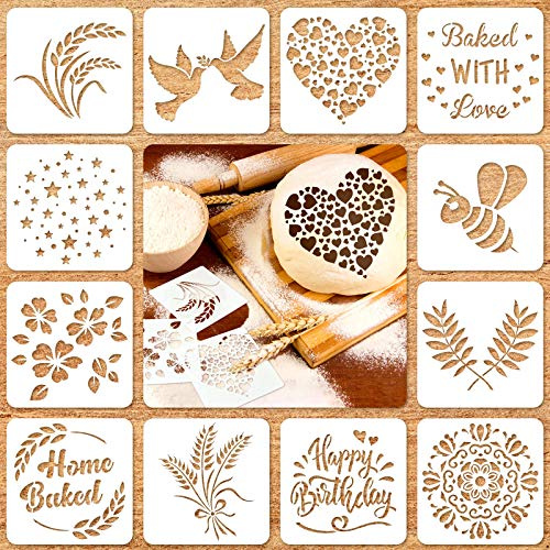 Patelai 12 Pcs Stencils for Bread Sourdough Baking Mold,5.9 x 5.9 Inch