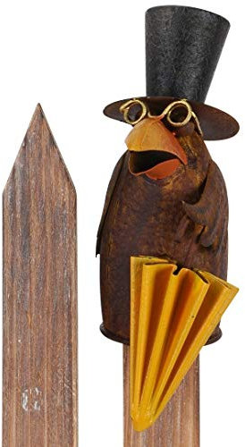 Pommerntraum ® | Sgabello per recinzione, sgabello da palo, statuetta decorativa a forma di corvo con ombrello, uccelli (abbozzo)